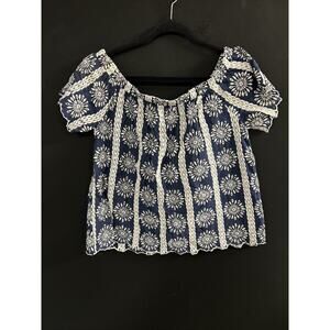 Entro Women's Short Sleeve Off Shoulder Blouse Large Embroidered Cotton Boho Top
